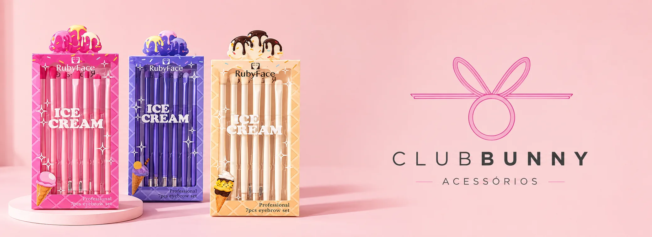 Acessórios de beleza Club Bunny — pincéis, esponjas e escovas